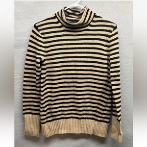 J.Crew Cashmere Wool Blend Black and Tan Striped Roll Neck Sweater Size XS